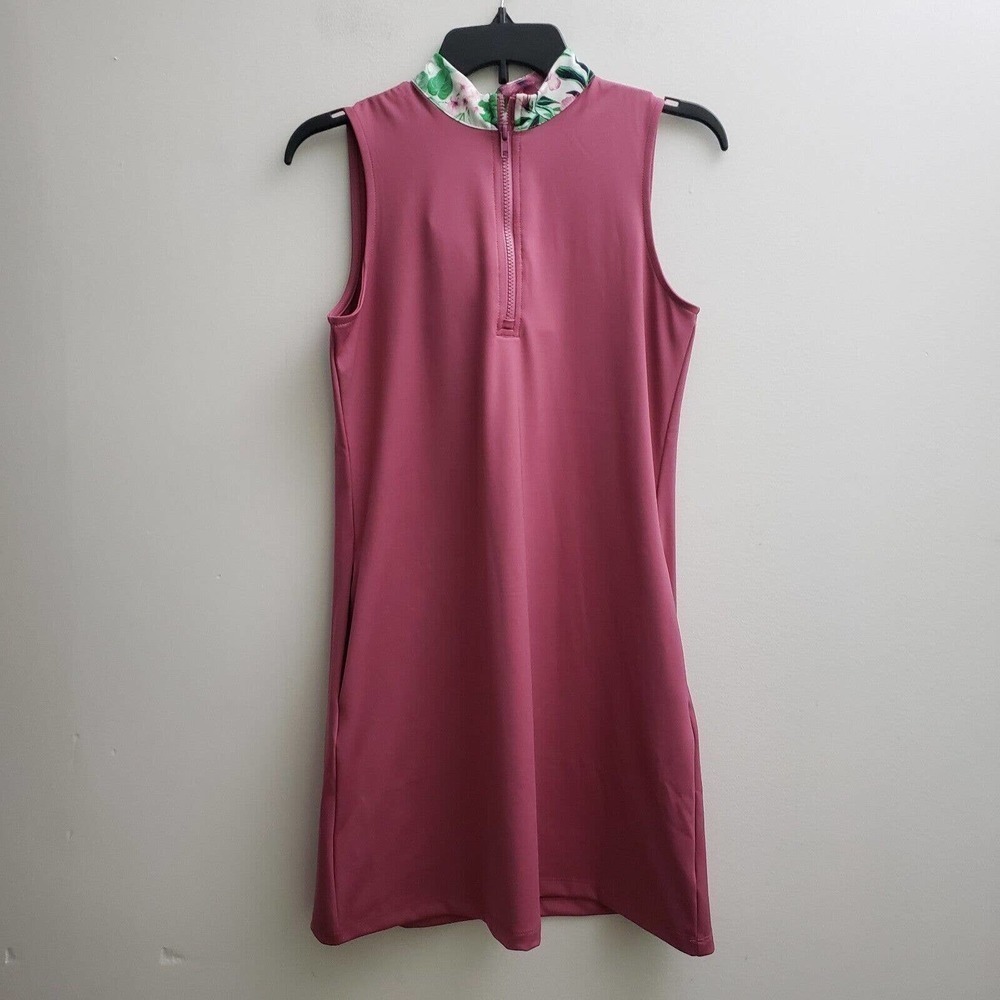 Tommy Bahama Golf Dress 1/4 Zip Solid Pink Sleeveless A-line Pocket Sz SMALL NWT
